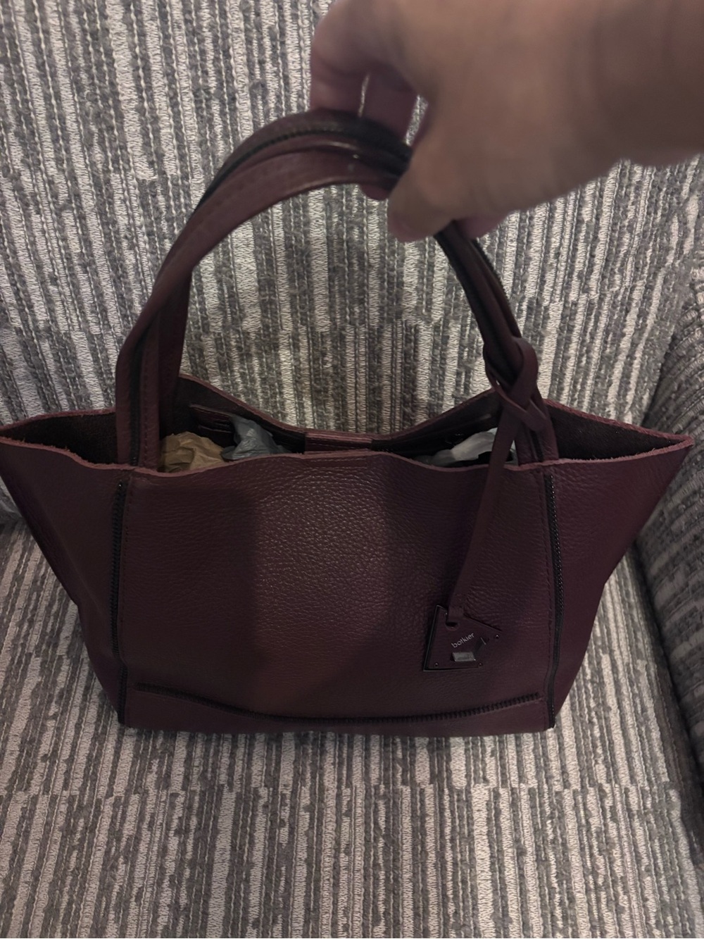 Women's Botkier Burgundy Pebbled Tote Bag with Double Handles